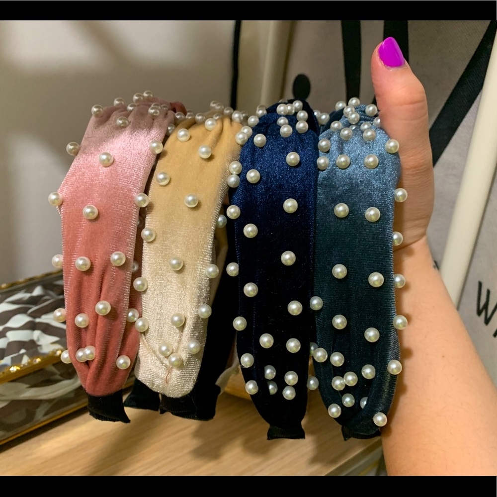 Velvet pearl headbands